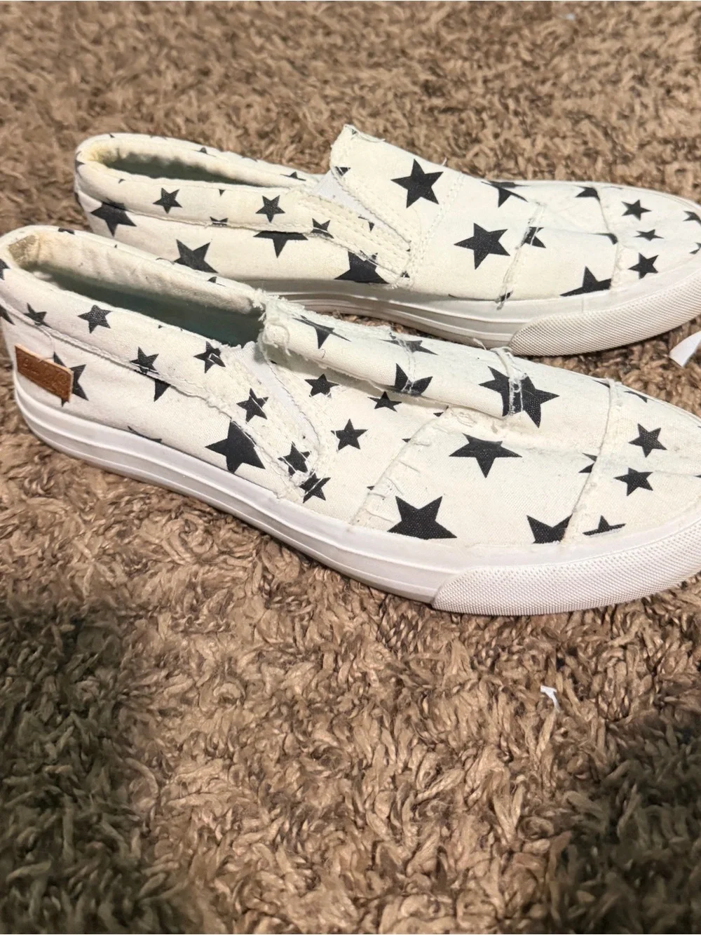 White Canvas Slip-On Sneakers with Black Star Print